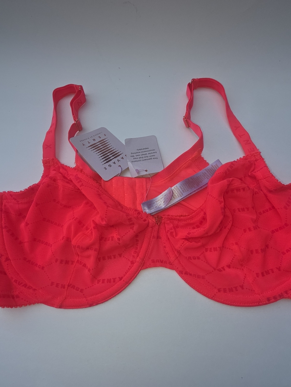 Fenty Beauty Underwire Bra Neon Pink with Logo Detail 38DDD